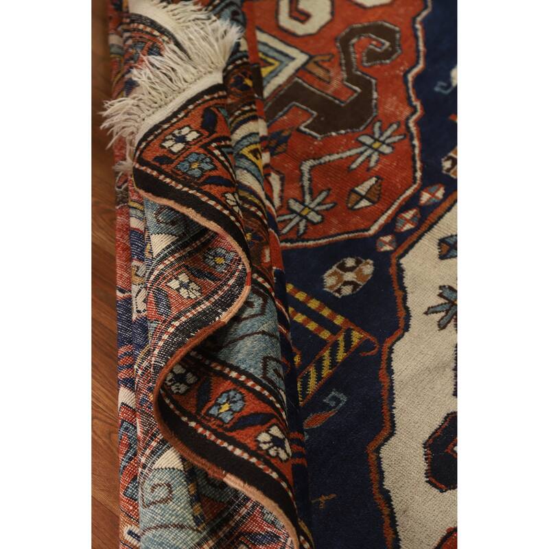 Hand Knotted Oriental 100% Wool Carpet Traditional Tribal Navy Blue & Blues Kazak Area Rug - 10' 0'' X 6' 7''