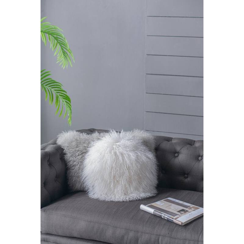 Lamb Fur Round Throw Pillow - 13.75" - White