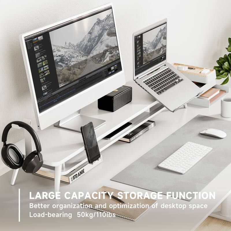 Fenge Monitor Stand, Dual Monitor Riser with Adjustable Laptop Riser - 42.5 x 9.3 x 5.7 inches