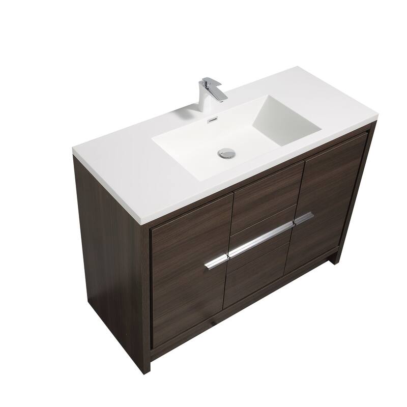 Freestanding Bathroom Vanity Set in Grey Oak with Integrated Solid Surface Sink