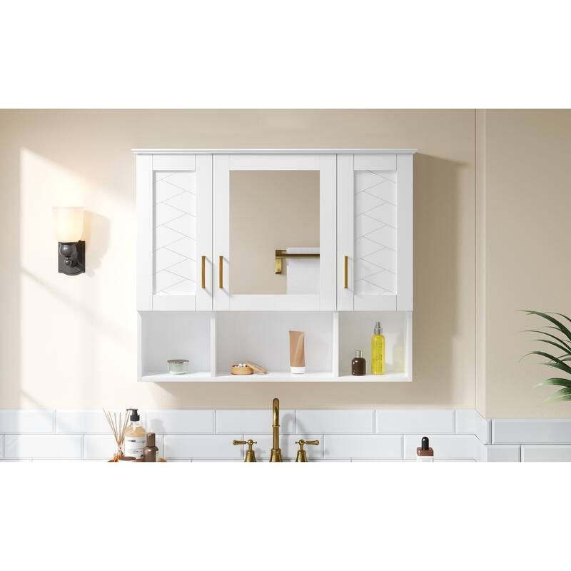 35" 2-in-1 Wall Mounted Medicine Cabinet with Adjustable Shelves & Soft Close Doors, High-Define Mirror with Storage