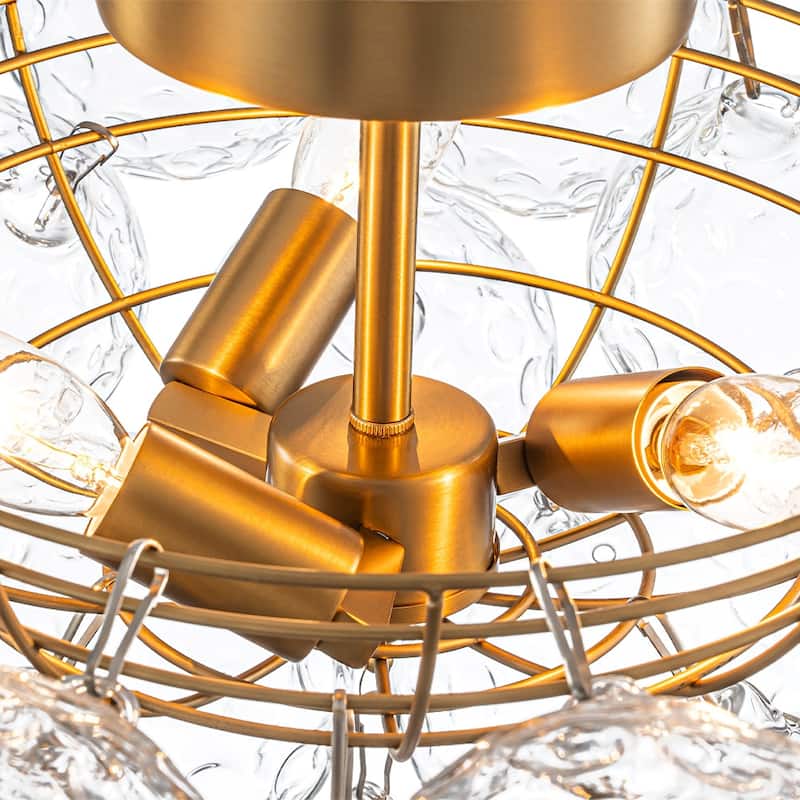 Mid-Century Water Hammered Glass Globe Cluster Bubble Semi Flush Mount