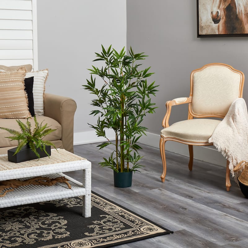 4Ft Silk Bamboo Plant - 9 Stalks, 540 Leaves - Tropical Indoor Decor Tree - 4ft.
