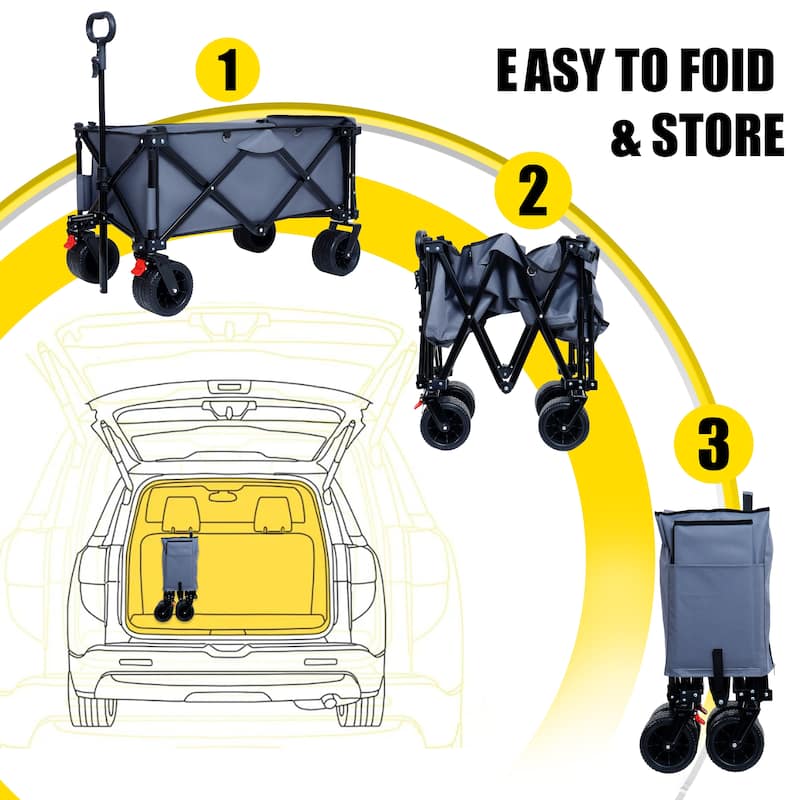 Foldable Hand Cart 300L, 49-inch Extra-Long Tailgate Folding Hand Cart, Beach Cart
