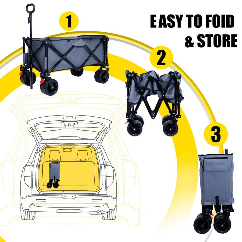 Foldable Handcart with Roof – Expandable Tailgate, 360° Swivel Wheels – Ideal for Beach, Camping, Gardening, and Shopping