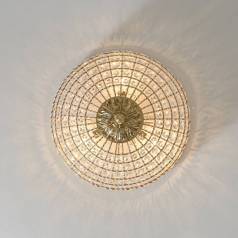 French Farmhouse Glam Crystal Round Flush Mount Ceiling Light