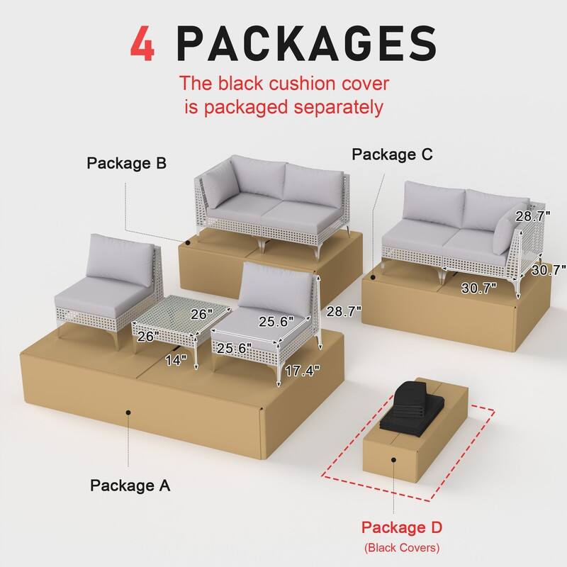 FINCATI Luxury Modern Patio Furniture Set with Side Table, Outdoor Wicker Conversation Set with 500 lbs Oversized Seats