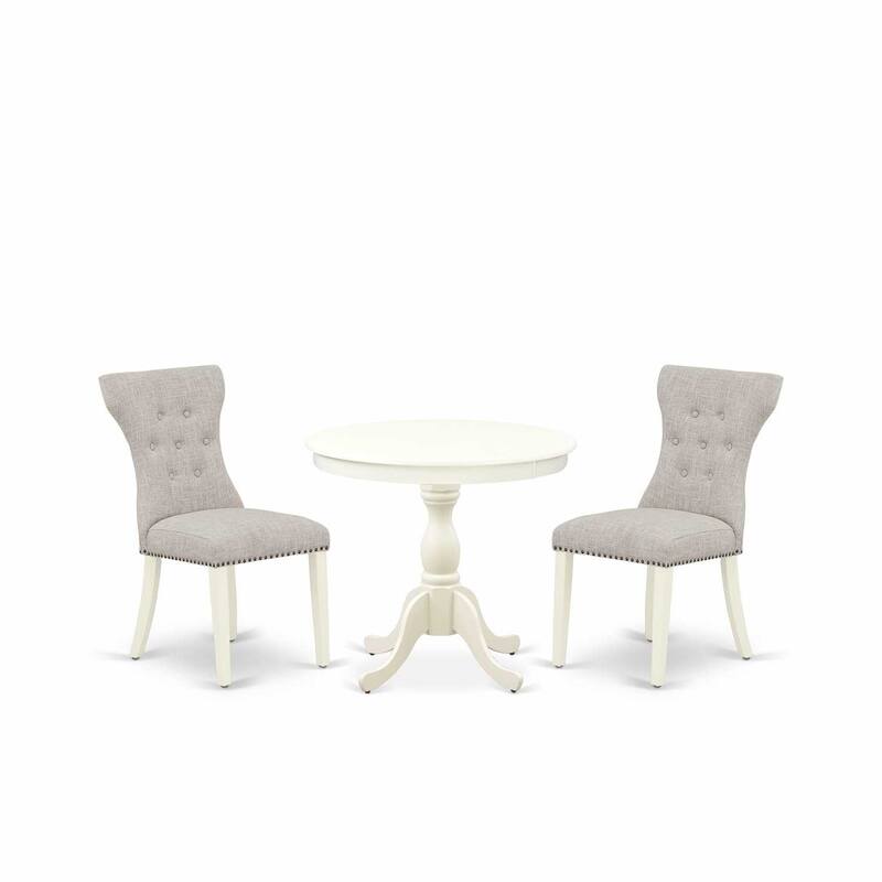 3-Piece Linen White Finish Solid Wood Top - Button Tufted Upholstered Dining Room Set - Seats 4