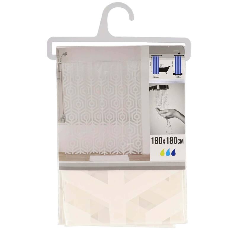 Transparent PEVA Shower Curtain - White Hexagon Design - 71x71 Inches