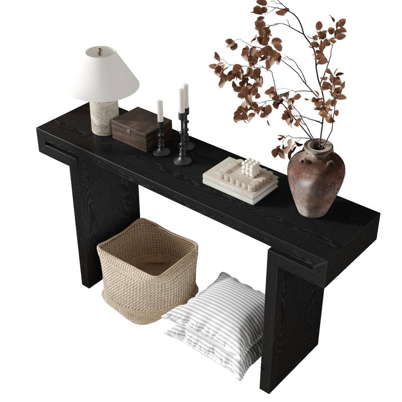 60inches Rustic Farmhouse Console Table , Distressed Wood Finish Entryway Sofa Side Table for Living Room, Hallway, Black