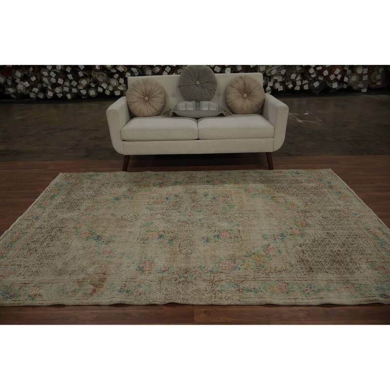 Hand Knotted Oriental 100% Wool Carpet Transitional Floral Beige & Ivories Anatolian Area Rug - 8' 7'' X 5' 9''