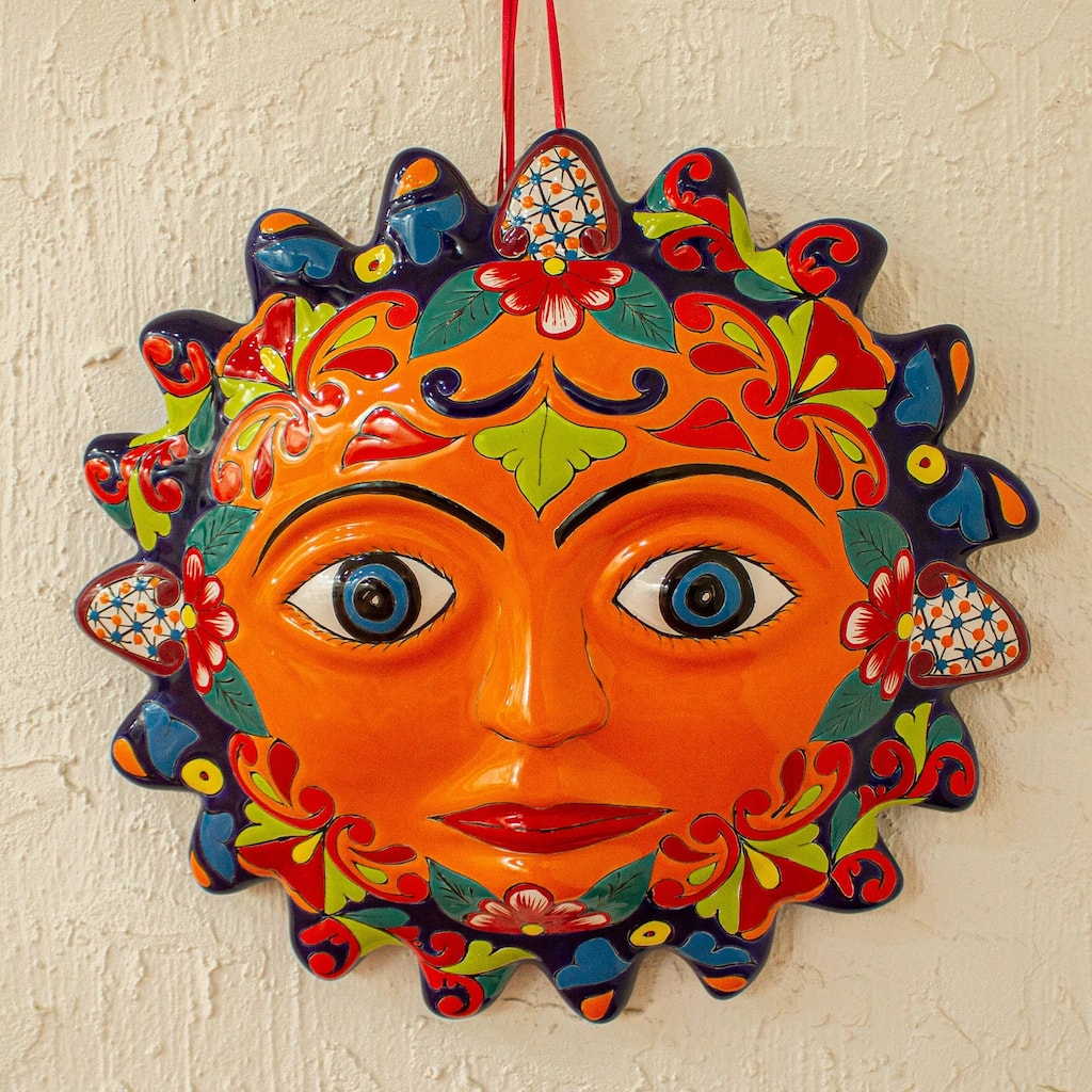 Novica Handmade Señor Sol Talavera Style Ceramic Plaque