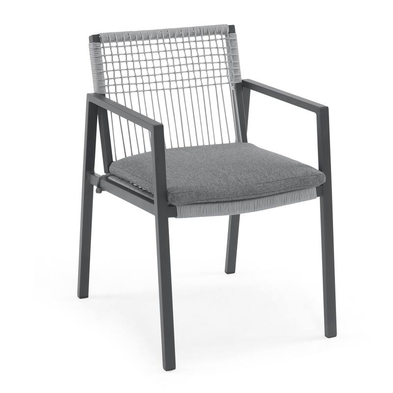 7-Pcs Outdoor Dining Set, Patio Funiture Set with 1 Aluminum Dining Table and Aluminum Dining Chairs with Woven Rope