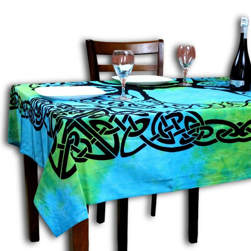 Celtic Tree of Life Tablecloth Square - Blue Green