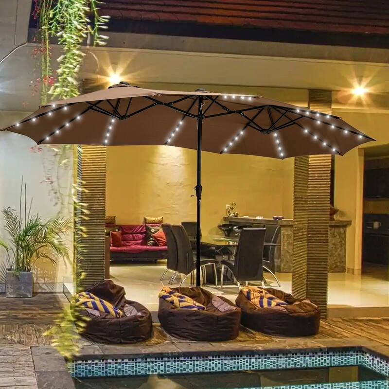 Ainfox 15-foot Double-sided Solar LED Lighted Patio Umbrella