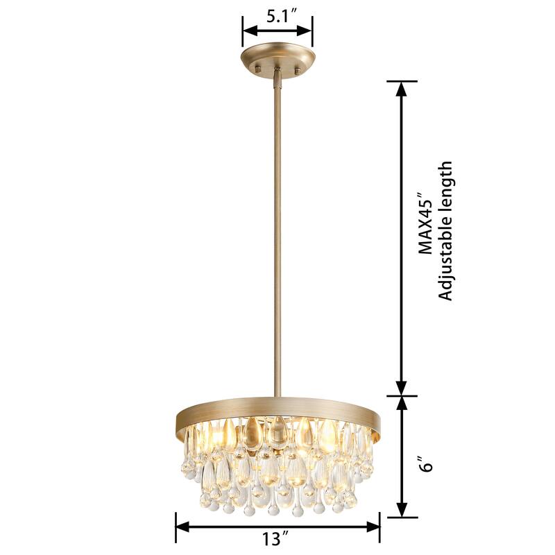 Viviana 3 - Light 13" Crystal Teardrop Tiered Chandelier - Brushed Champagne Silver - 13 inches in diameter x 6 inches H