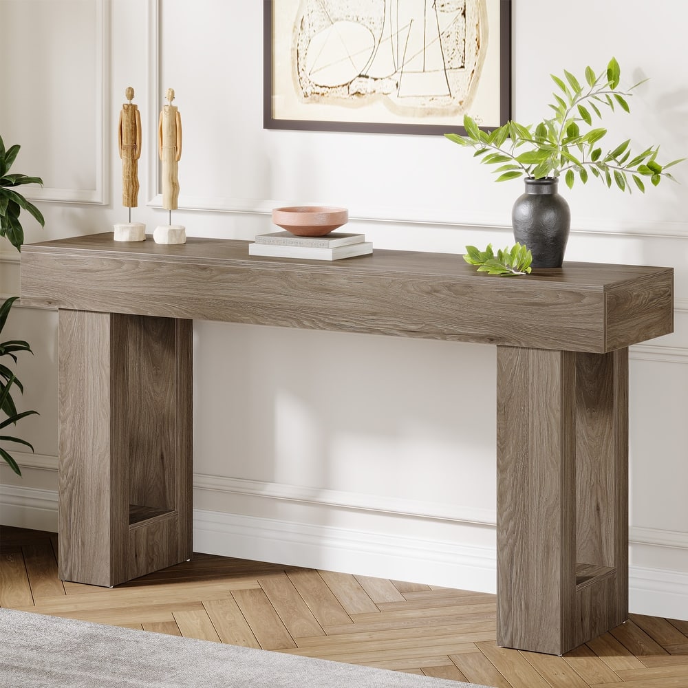 63-Inch Farmhouse Wooden Sofa Console Entryway Table for Living Room
