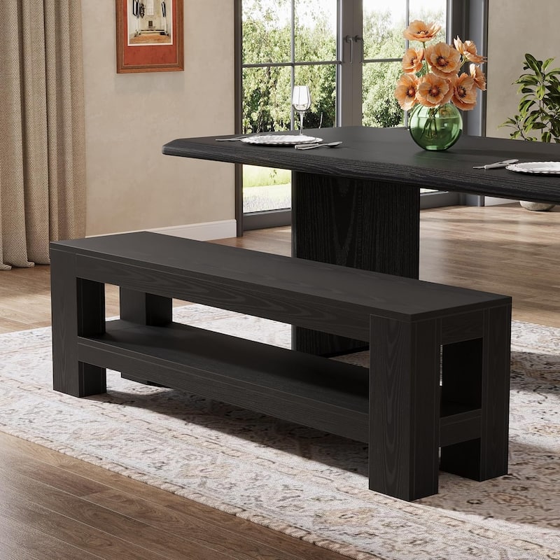 59" Dining Bench with Storage Shelf, Entryway Bench for Dining Room, Bedroom, Kitchen, End of Bed