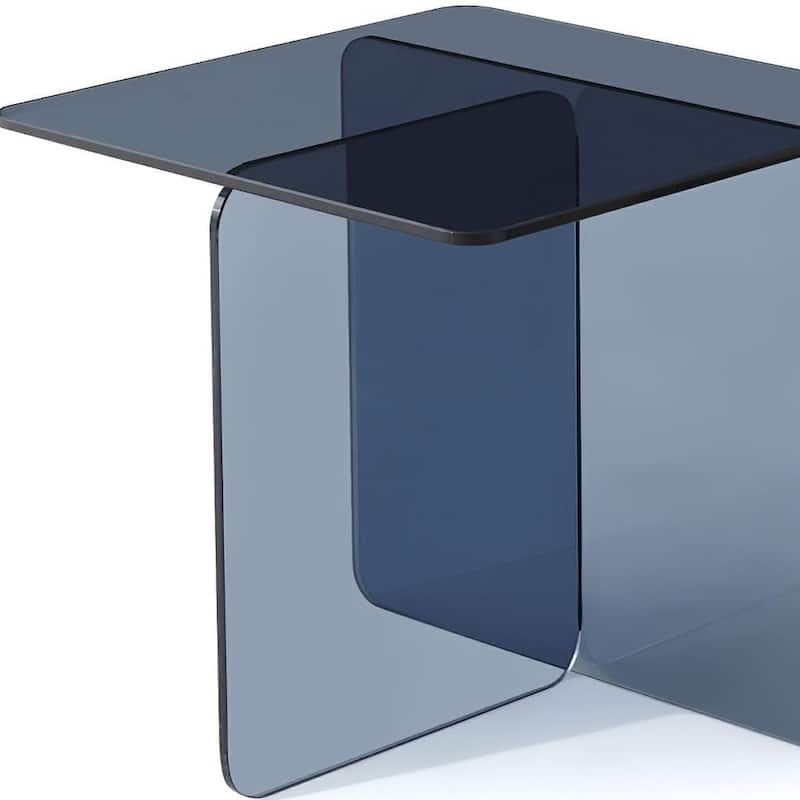HomeRoots 16" Smoky Black Glass Square Cross Legs End Table - 17.70 in. x 16.10 in. x 17.70 in.