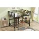 preview thumbnail 4 of 12, Full Size Metal & Wood Loft Bed with L -shaped desk and shelves, Black and Brown