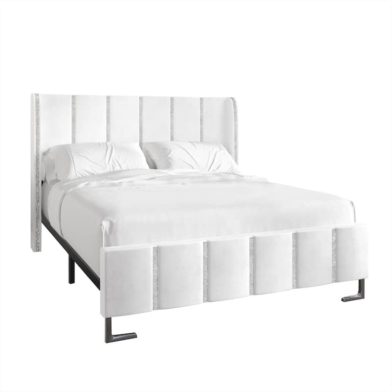 CraftPorch Luxurious Crystal Diamond Strip Velvet Upholstered Bed