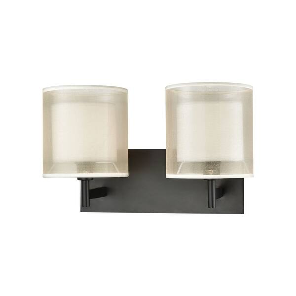 slide 2 of 5, Ashland 2-Light Vanity Lamp in Matte Black with Webbed Organza and White Fabric Shades