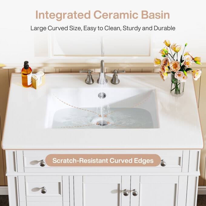 Modern Wood Bathroom Vanity, Storage Cabinet with Ceramic Sink