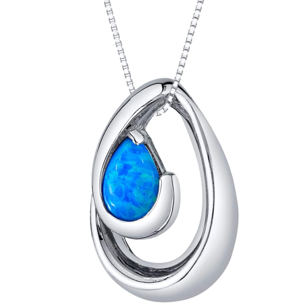 1 ct Created Blue Opal Pendant Necklace in Sterling Silver