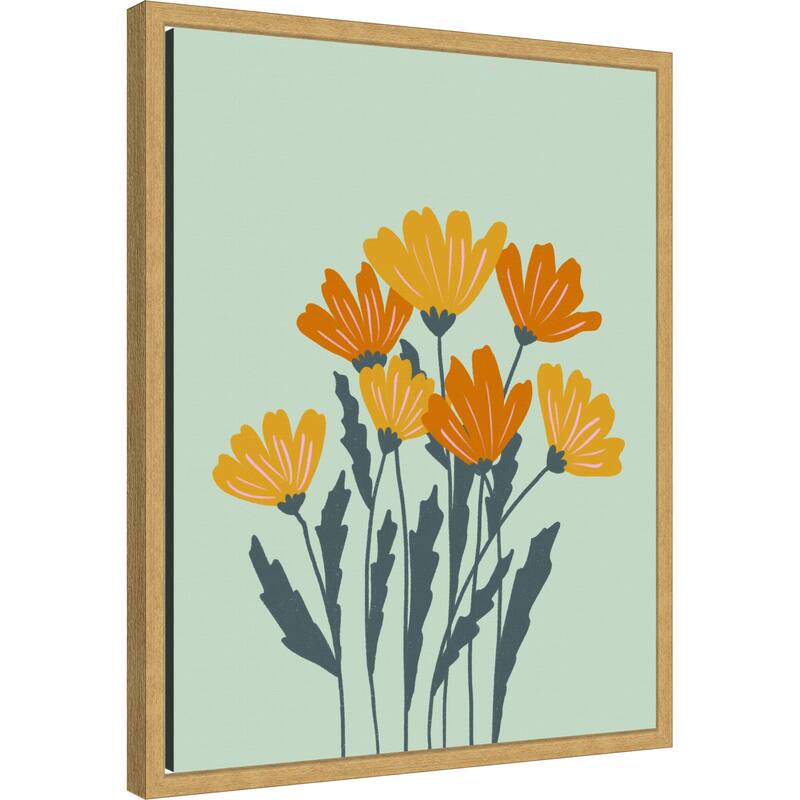 Orange Yellow Flowers by Angela Minca Framed Canvas Wall Art Print
