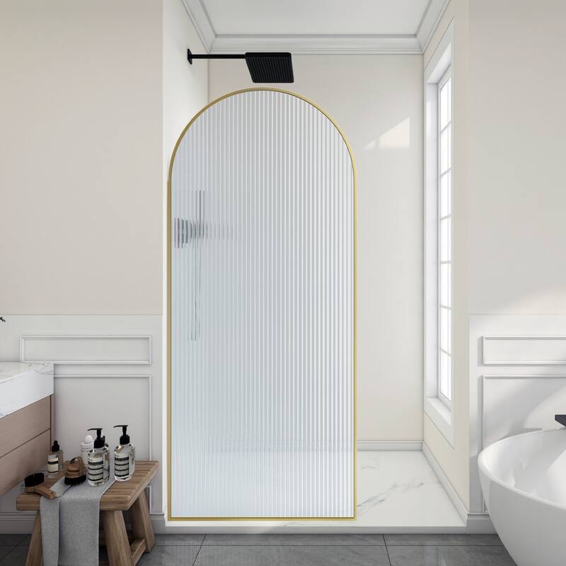 Ember Series 34 in. W x 78 in. H Fixed Framed Shower Door in Black, Gold or Nickel Finish with Clear or Fluted Glass