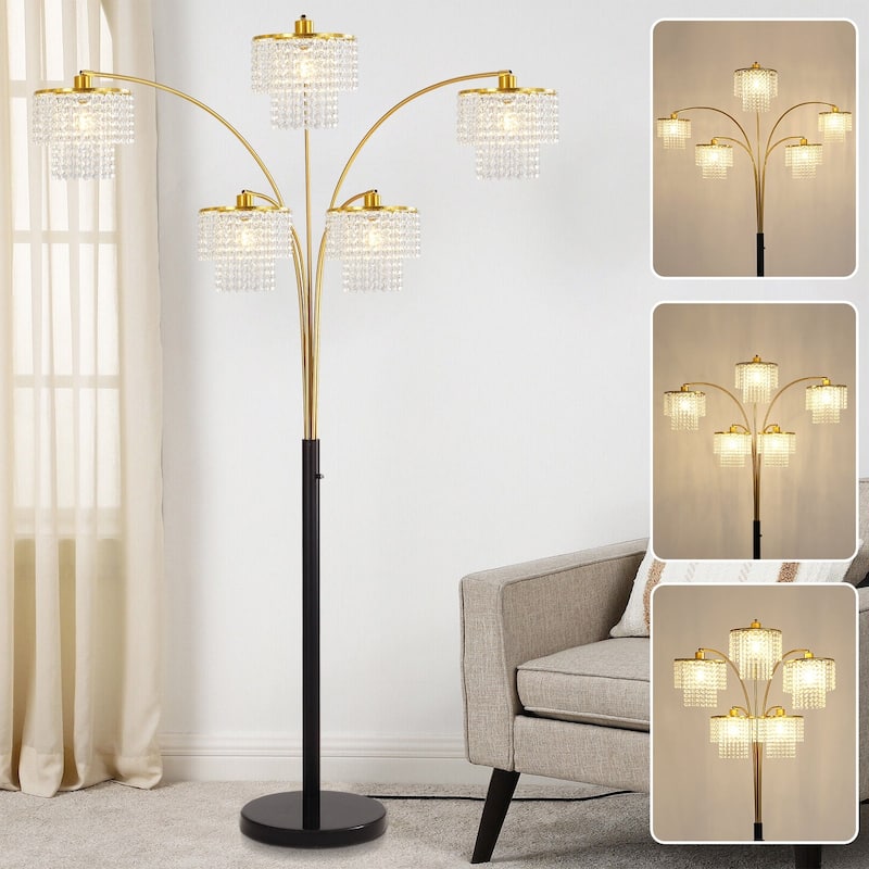 Brio 80" 5-Light Modern Gold Crystal Arc Floor Lamp - 80