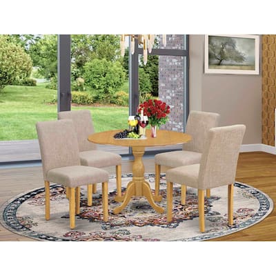 HomeStock 5-Piece Natural Oak Finish Solid Wood Top Dining table with 4-Chairs