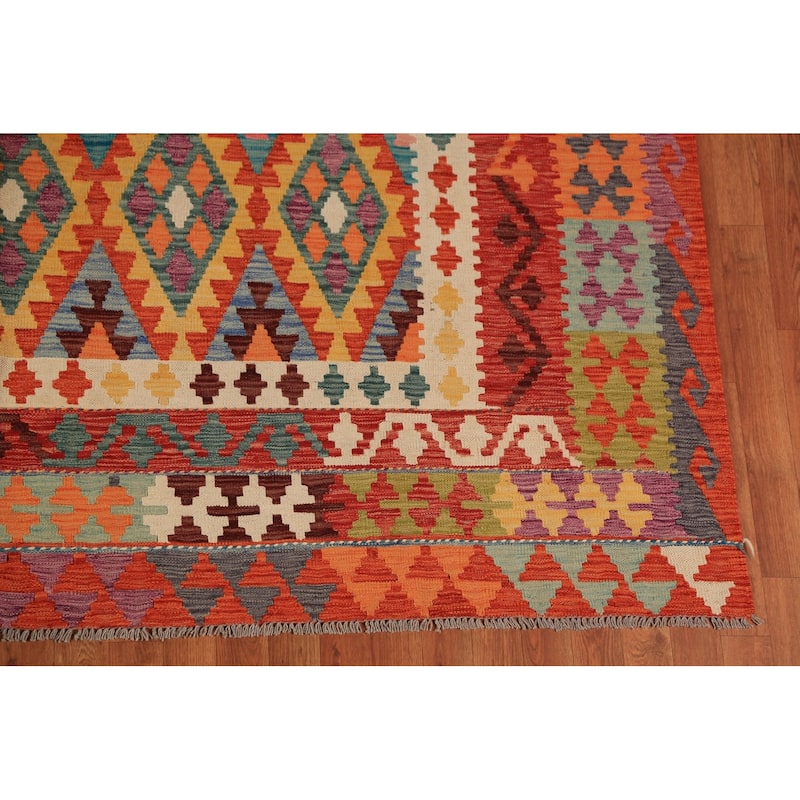 Kilim Oriental Area Rug Hand-Woven Wool Carpet - 8'2" x 9'8"