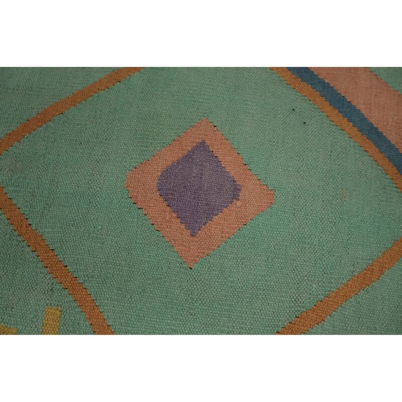 Hand Woven Oriental 100% Wool Carpet Southwestern Tribal Green Kilim Area Rug - 9' 8'' X 8' 9''
