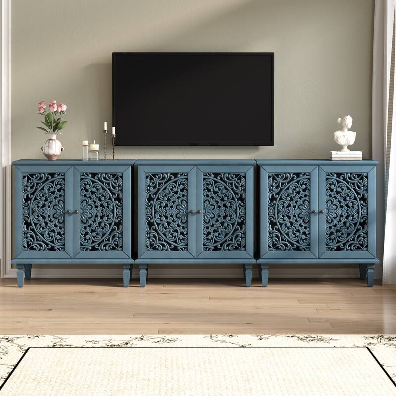 Roomfitters 2-Door Hollow-Carved Accent Cabinet, Symmetrical Floral Sideboard with Adjustable Shelf