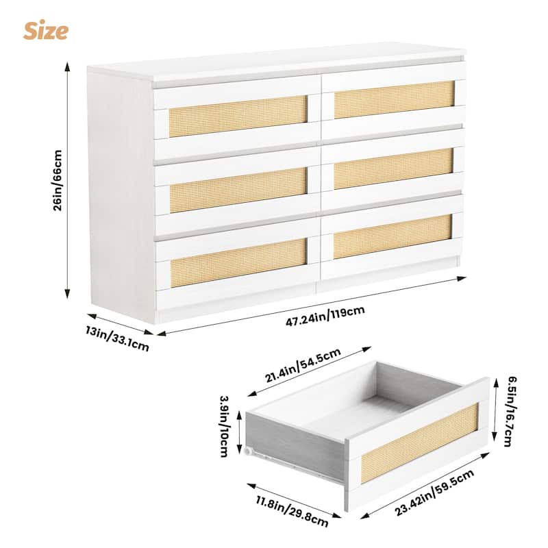 6 Drawer Dresser Wide Chest of Drawers for Bedroom