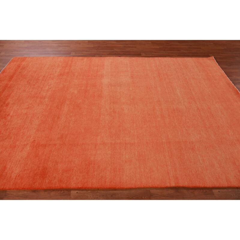 Hand Knotted Oriental 100% Wool Carpet Modern Solid Oranges & Rust Gabbeh Area Rug - 9' 2'' X 6' 0''