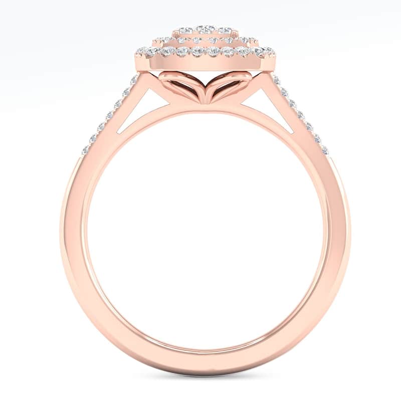 1/4ct TDW Diamond Cluster Double Halo Engagement Ring in 10k Rose Gold for Women - Rose gold