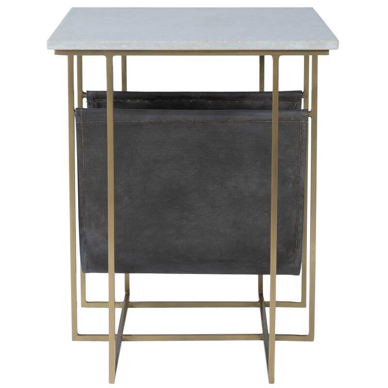 Stephanik 20.25 in. W Rectangular Marble & Leather Magazine Side Table