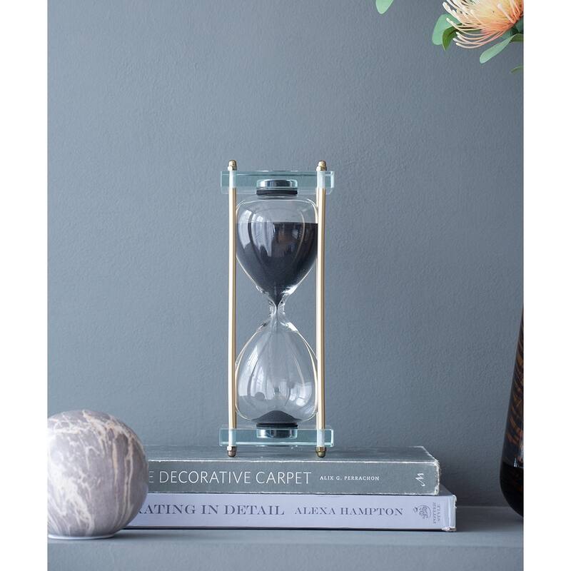 3x3x10" Black Hourglass, Framed with Crystal Stand, 30min