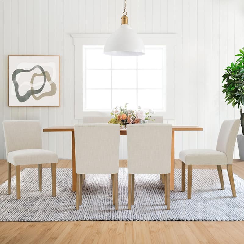 Parsons Dining Chairs with Linen Upholstery and Solid Wood Legs