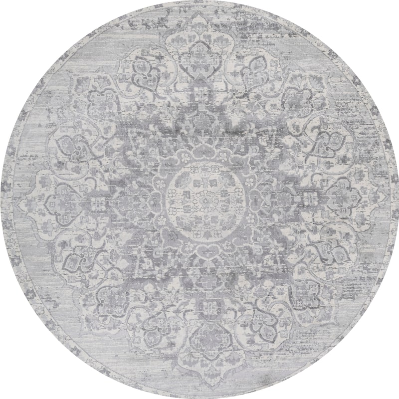 JONATHAN Y Traditional Persian Vintage Medallion Area Rug - 6' Round - Light Gray