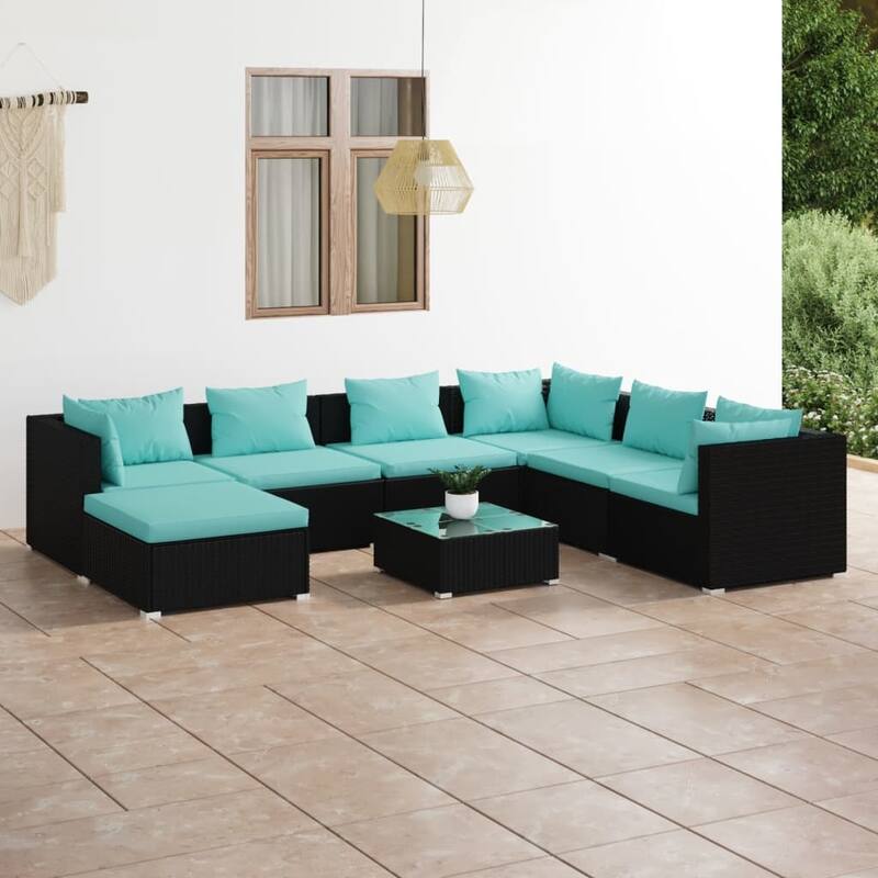 vidaXL Patio Lounge Set Outdoor Sectional Sofa Set Table Garden Poly Rattan - 27.6" x 27.6" x 23.8" - Black Middle sofa