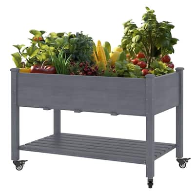 VEIKOUS Wood Raised Garden Bed Planter Box with Four Wheels and Legs, 46.8''W x 22.4''D x 33''H - 46.8''W x 22.4''D x 33''H
