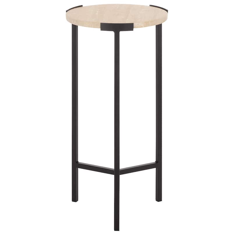 SAFAVIEH Home Abama Marble Side Table - 10"W x 10"D x 20"H - Ivory/Black