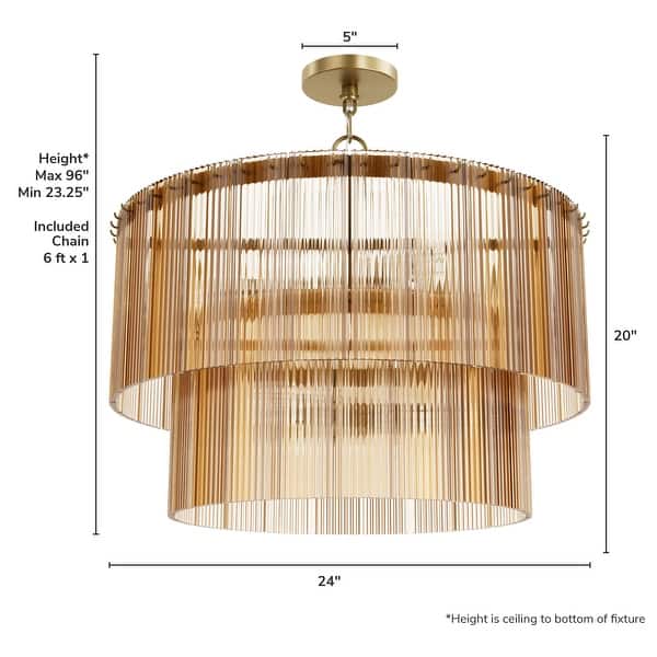 dimension image slide 0 of 4, Hunter + Jasmine Roth Ontario Ribbed Glass Pendant Chandelier - Foyer, Dining Room, Kitchen Table or Island - Transitional, Glam