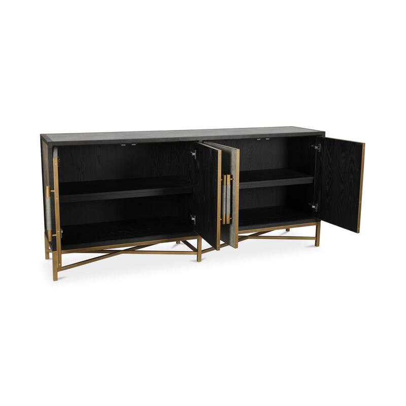 NADAAL STUDIOS Vaughn, Sideboard, Shagreen Patterned Vegan Leather with Brass Legs - 76"W x18"D x34"H