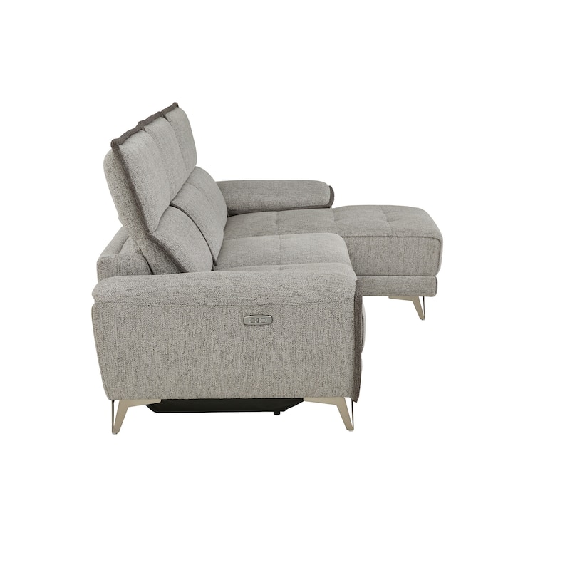 Matera Gray Yarn Dyed Fabric Power Recliner Sectional Sofa with Chaise and USB Charger by iNSPIRE Q Modern