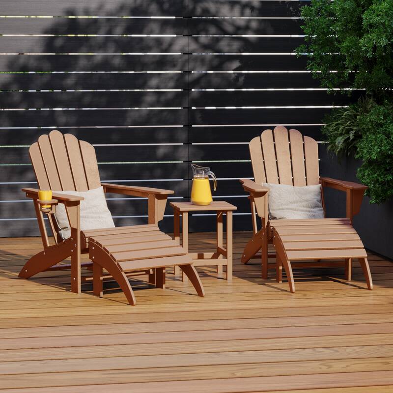 Aderson Outdoor Poly Adirondack Chair with Side Table and Ottoman 5-Piece Set