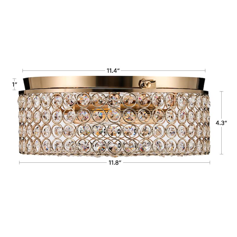 CO-Z Modern 2-Light Round Crystal Flush Mount Ceiling Light